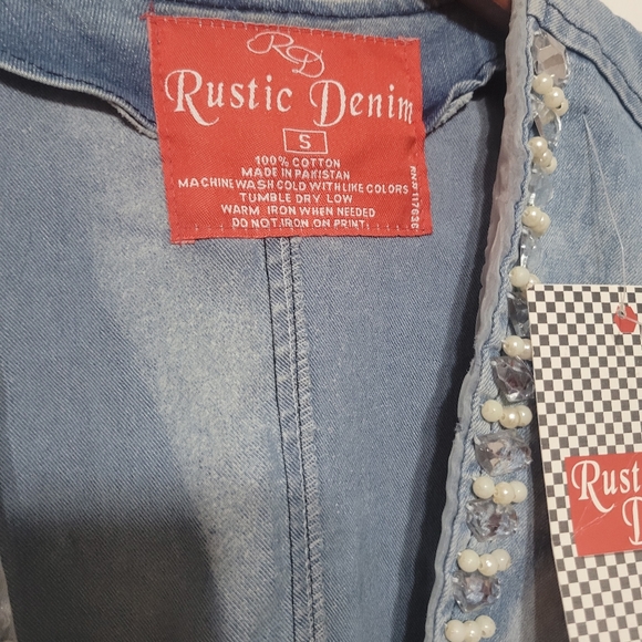 Rustic Denim Ladies Pearl Embroidered Cute Cut Jacket Size SMall NWT - Picture 6 of 7